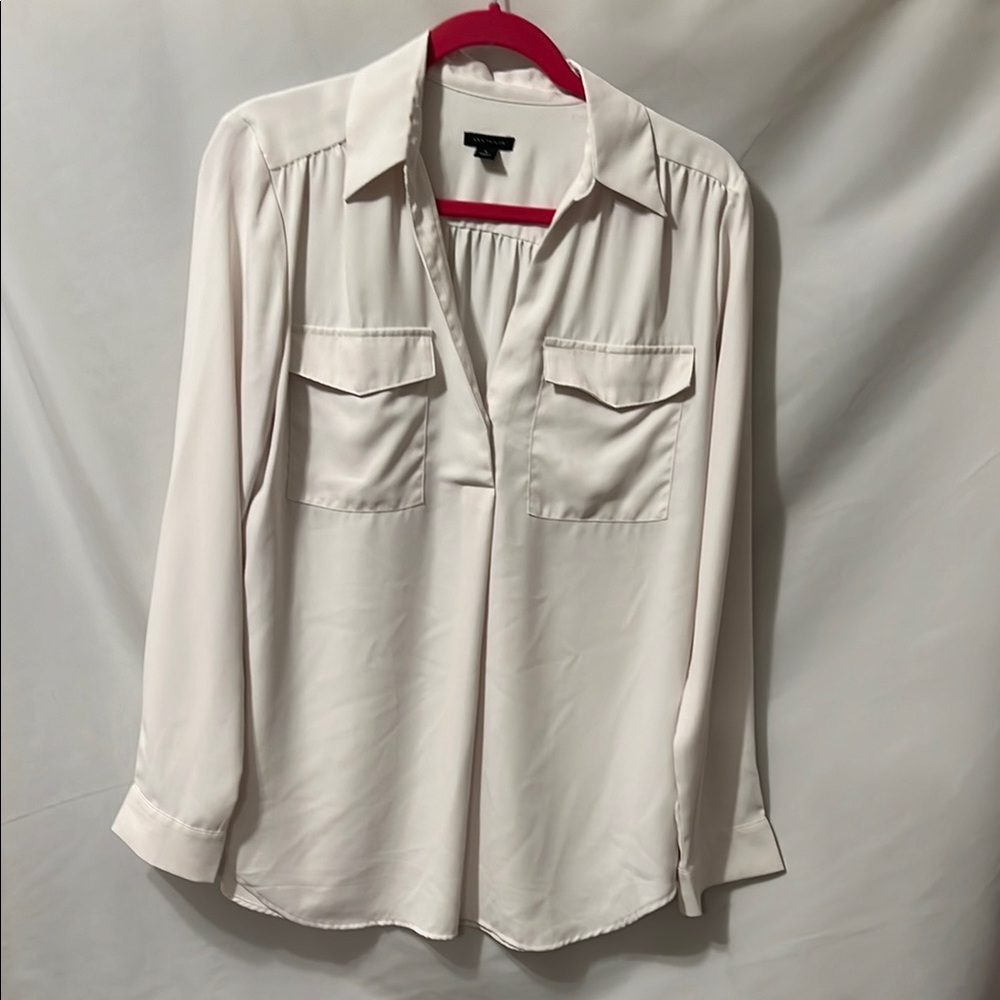 Ann Taylor Cream Relaxed Notched Collar Blouse